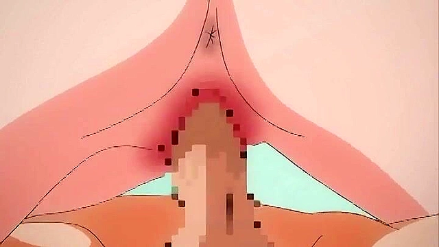 Sexy anime schoolgirl with big boobs gives a footjob to a horny student