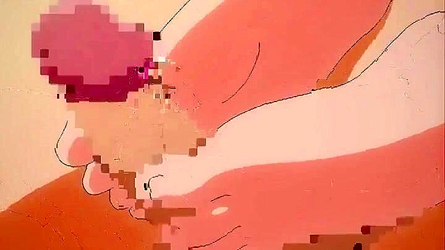 Sexy anime schoolgirl with big boobs gives a footjob to a horny student