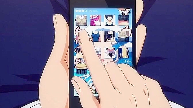 Sexy anime schoolgirl with big boobs gives a footjob to a horny student