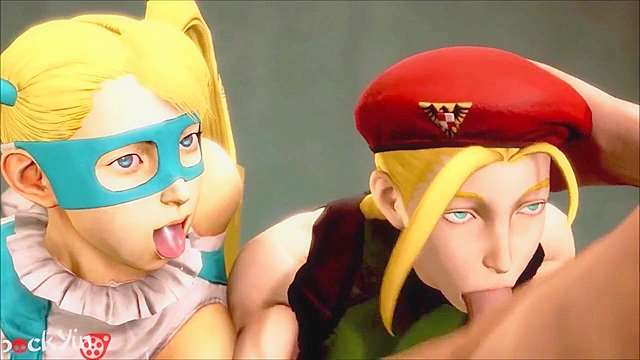 Cammy from Street Fighter 2 has a mouth full of cock