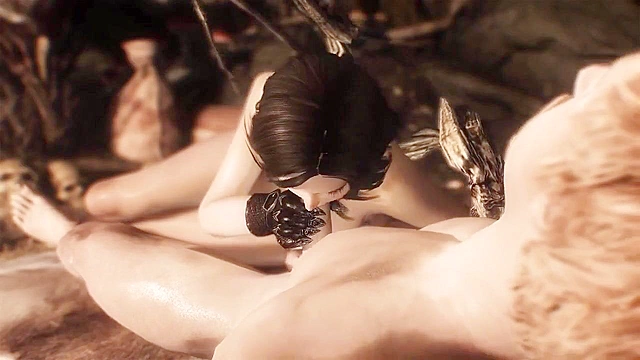 Sexy girl with nice boobs suck cocks then turns in to a succubus and gets doggy fuck