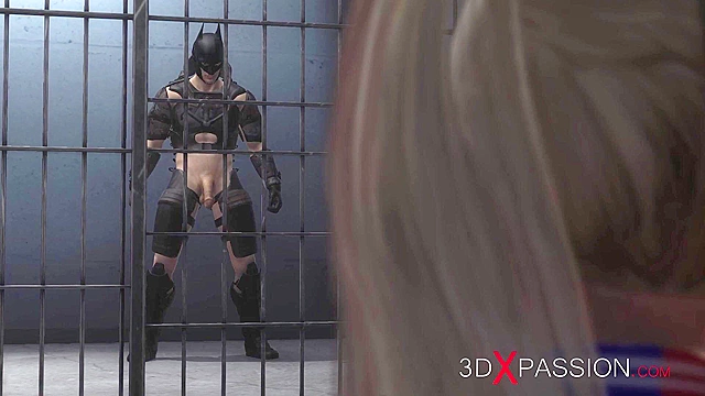 Batman fucks a tied up Harley Quinn hardcore in jail