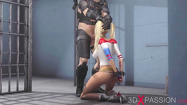 Batman fucks a tied up Harley Quinn hardcore in jail
