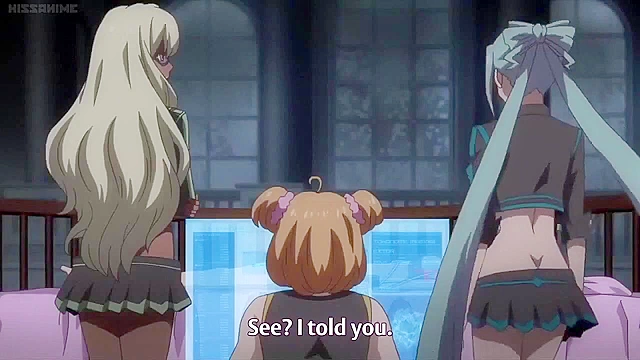 Hot anime babes turn in to weapons and cars after lesbian kissing