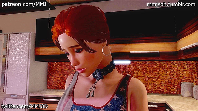 Hot redhead gets bent over and fucked by a sexy brunette futanari girl