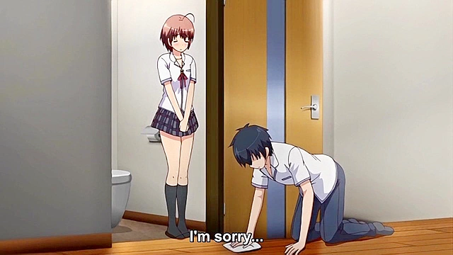 Anime schoolgirl pisses her panties and senpai is there to fuck her pussy clean