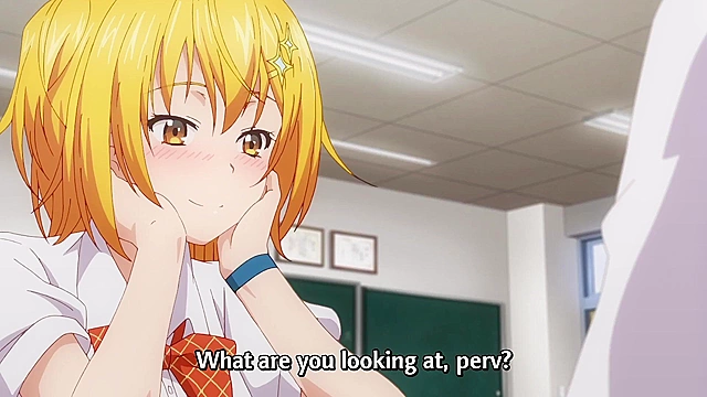 Super HxEros (uncensored) 6 - Ecchi - Busty anime schoolgirl flashes her boobs to H-warrior