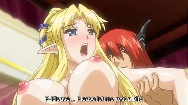 Elf no Futago Hime - Busty blonde elf gets on her knees sucking cock and swallowing hot sperm