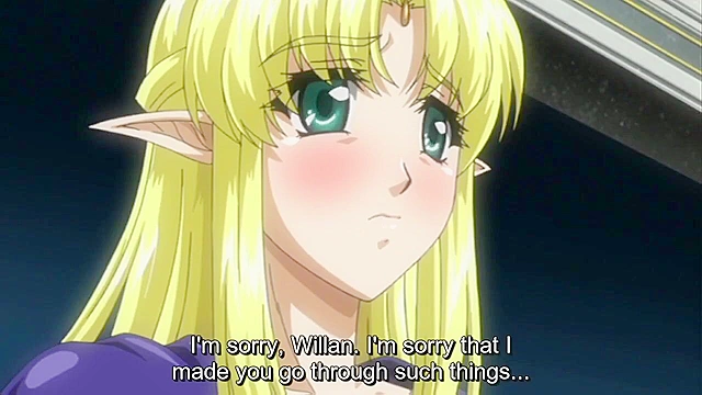 Elf no Futago Hime - Busty blonde elf gets on her knees sucking cock and swallowing hot sperm