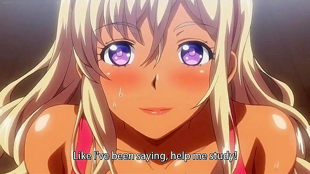 Hot blonde anime schoolgirl goes back for a study lesson and blowjob