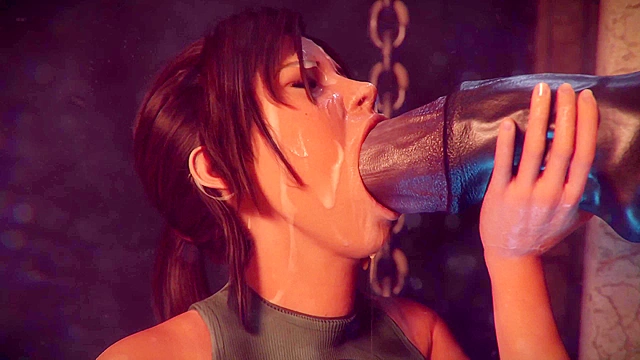 Gatekeeper 1-3 (4K) - Lara Croft gives a giant monster cock a blowjob