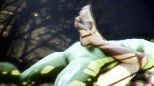 Orc Lust - Nyotengu shoves a big orc futanari cock in her mouth