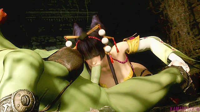 Orc Lust - Nyotengu shoves a big orc futanari cock in her mouth