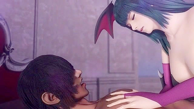 Sexy succubus gives a blowjob then has a dirty threesome with friend