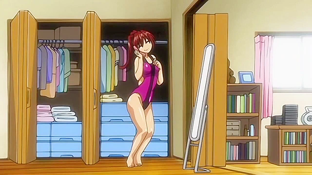 Slutty anime redhead fucks in her new swimsuit in the hospital