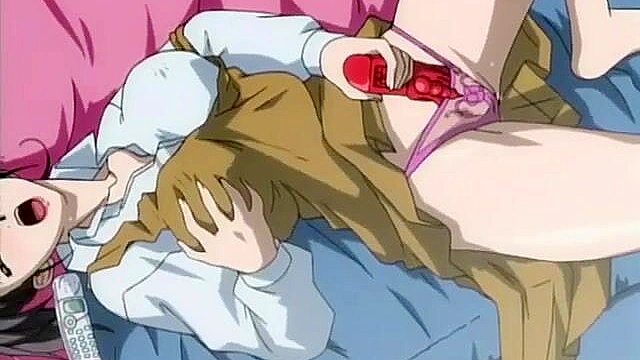 Dirty anime housewife sticks a dildo up her pussy and asshole while masturbating