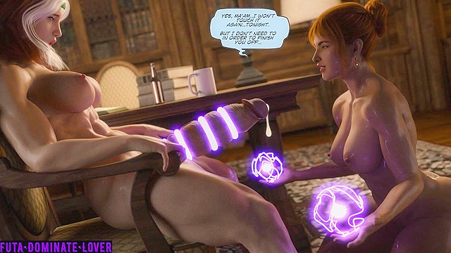 3d Animated Comic Futa Rogue fucks Xmen Jean Grey with big futa cock