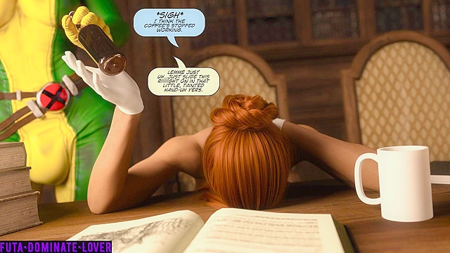 3d Animated Comic Futa Rogue fucks Xmen Jean Grey with big futa cock