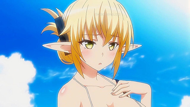 Crossbreeding Assistance 7 - Busty elf princess fucks hentai professor on beach