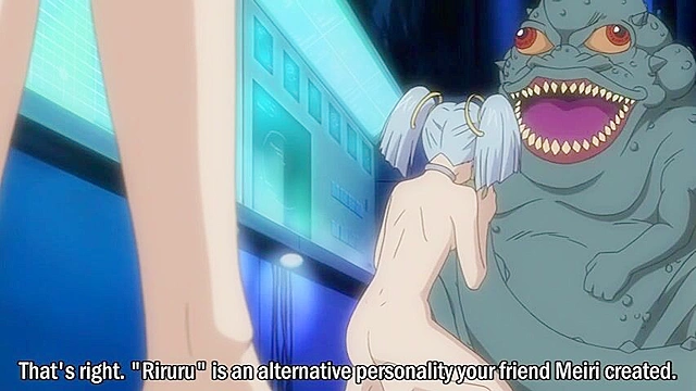 Busty blonde human gets a giant alien cock in her anime pussy