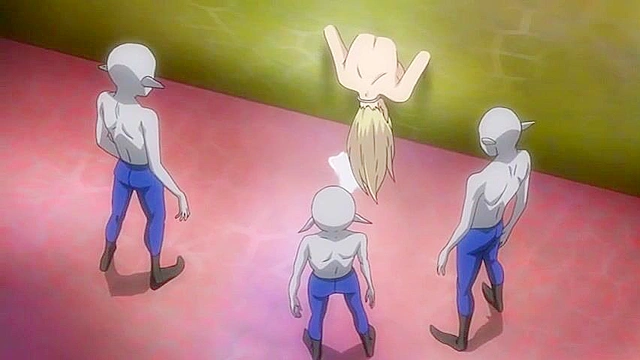 Busty blonde human gets a giant alien cock in her anime pussy