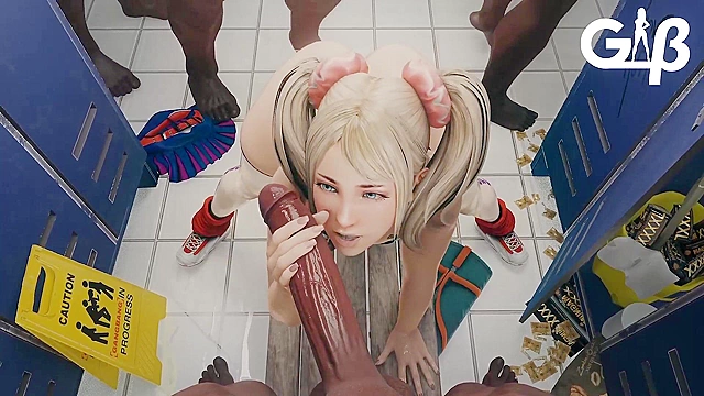 Blonde teen in bbc gangbang in locker room