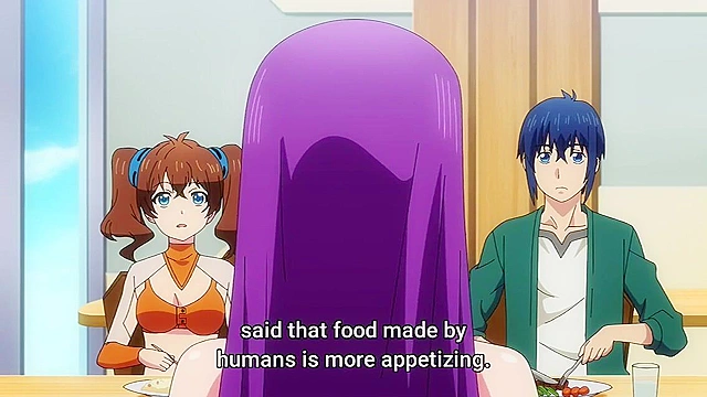 World's End Harem 2 - Softcore ecchi anime - Busty redhead licks booze off reluctant guy