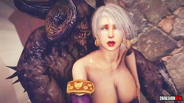 Busty slave girl gets her pussy split open by monster demon cock