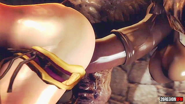 Busty slave girl gets her pussy split open by monster demon cock