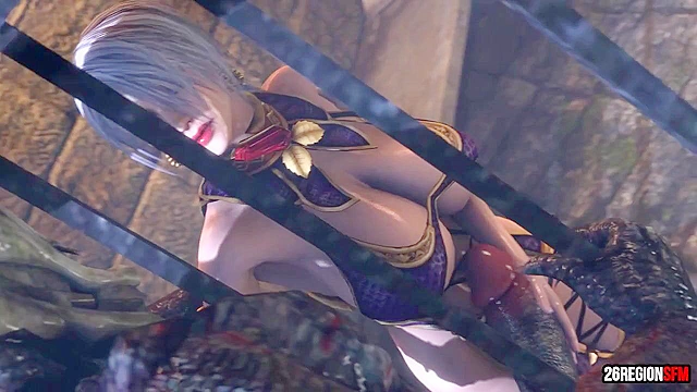 Busty slave girl gets her pussy split open by monster demon cock