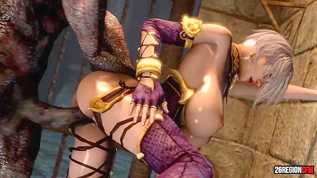 Busty slave girl gets her pussy split open by monster demon cock