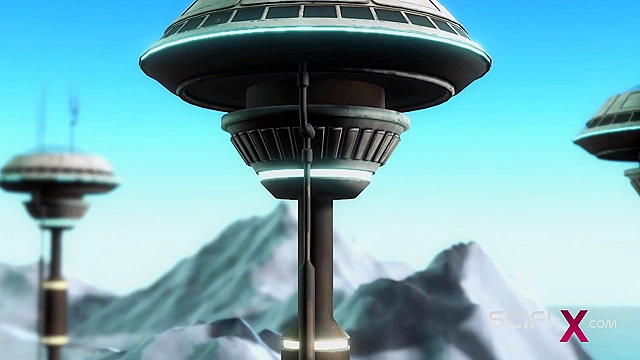 Sex android futanari fucks a sexy blonde in the sci-fi med bay