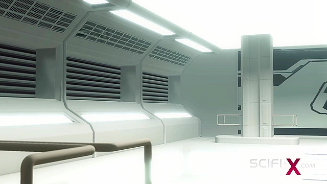 Sex android futanari fucks a sexy blonde in the sci-fi med bay