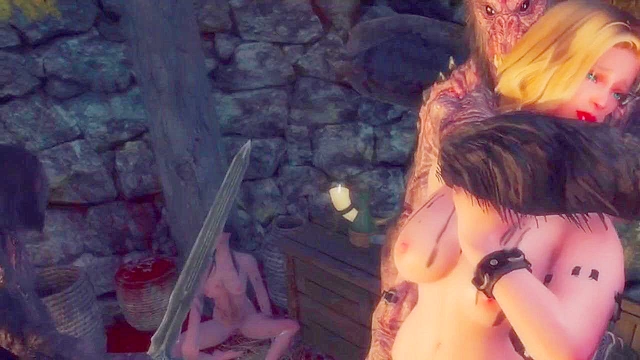 The Trolls Descend - Hot blonde from Skyrim gets her holes ripped open by monster cock