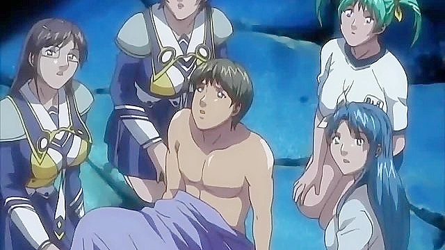 Busty blonde uses a double ended dildo on her anime schoolgirl slave