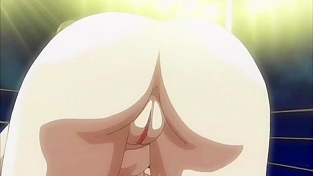 Busty blonde uses a double ended dildo on her anime schoolgirl slave