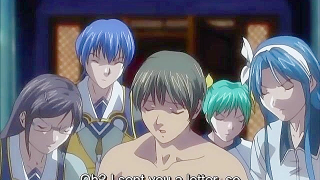 Busty blonde uses a double ended dildo on her anime schoolgirl slave