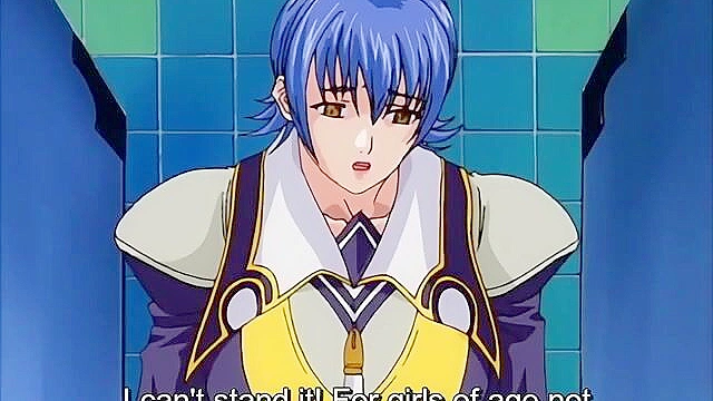 Busty blonde uses a double ended dildo on her anime schoolgirl slave