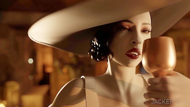 Dinner at Castle Dimitrescu - Busty mature vampire fucks Minotaur