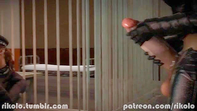 Prisoner and cop satifsy a policewoman's giant futa cock