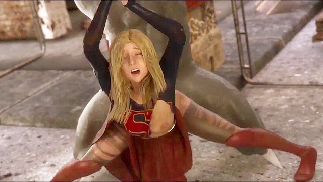 Supergirl gets doomsdays big dick deep in her stretched out cunt