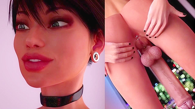 Hard Dick's Night - Futanari who looks like Angelina Jolie dildos ass and strokes huge dick