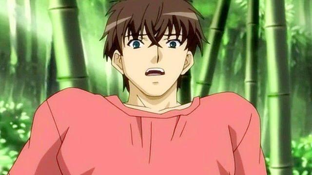 Busty mature anime woman gives a lusty boobjob in the woods