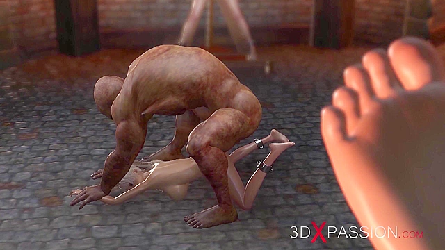 Big nosferatu monster fucks hard a blonde teenage schoolgirl in the dungeon