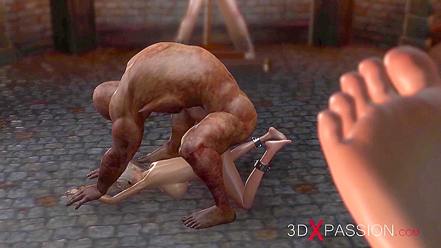 Big nosferatu monster fucks hard a blonde teenage schoolgirl in the dungeon