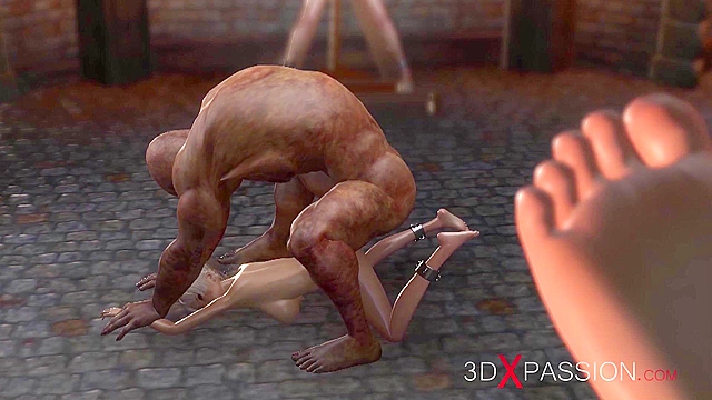 Big nosferatu monster fucks hard a blonde teenage schoolgirl in the dungeon