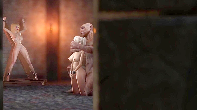 Big nosferatu monster fucks hard a blonde teenage schoolgirl in the dungeon