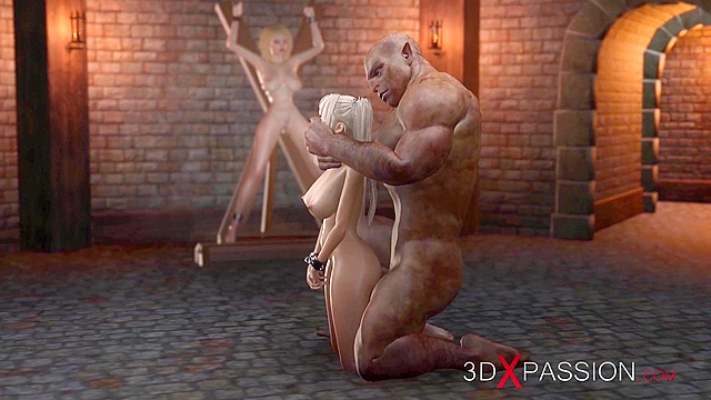 Big nosferatu monster fucks hard a blonde teenage schoolgirl in the dungeon