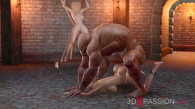 Big nosferatu monster fucks hard a blonde teenage schoolgirl in the dungeon