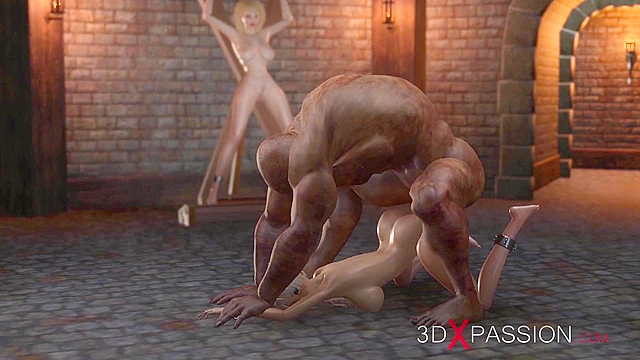 Big nosferatu monster fucks hard a blonde teenage schoolgirl in the dungeon